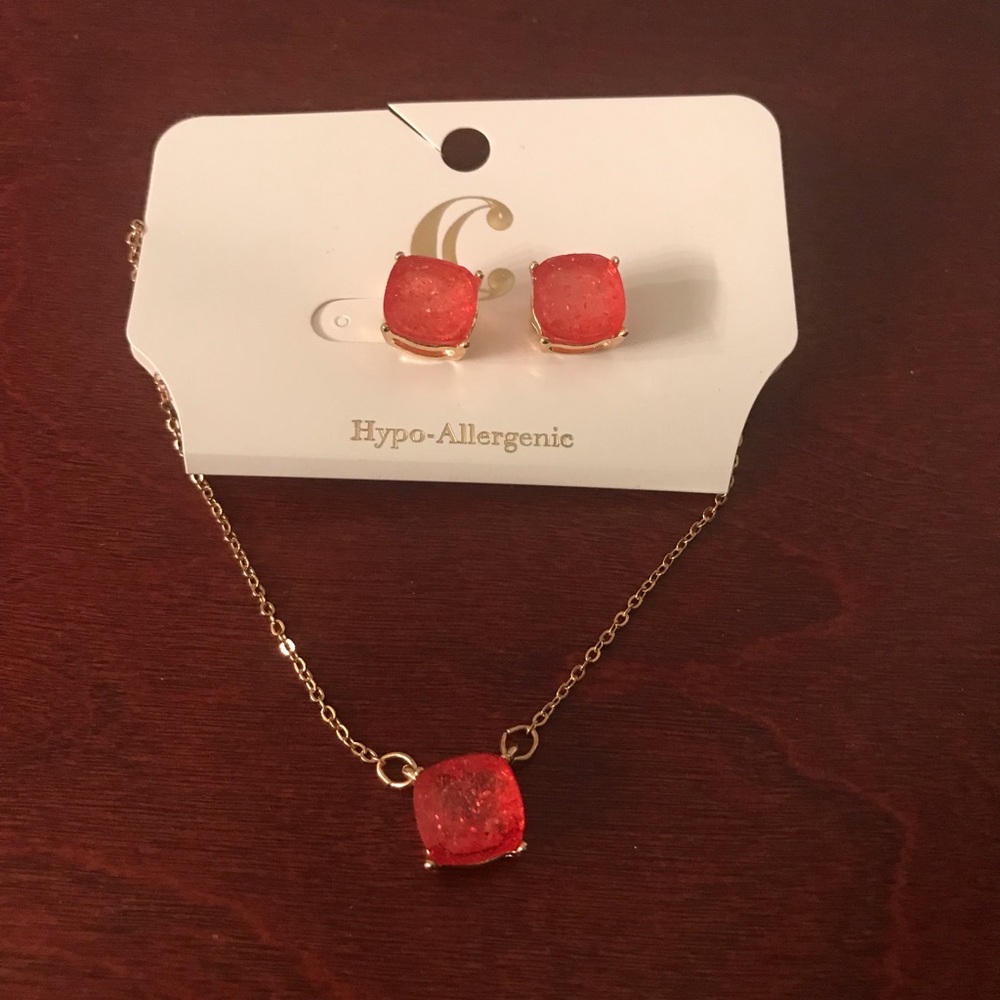 Pink Glitter Earrings & Necklace